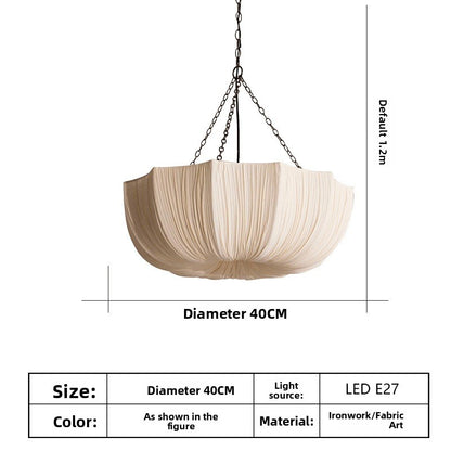 Pendant Light | Pleated Fabric Lotus Ceiling Lamp for Dining Room, Bedroom, Living Room & Hallway | Japanese Cloth Shade, Warm White LED, 40cm