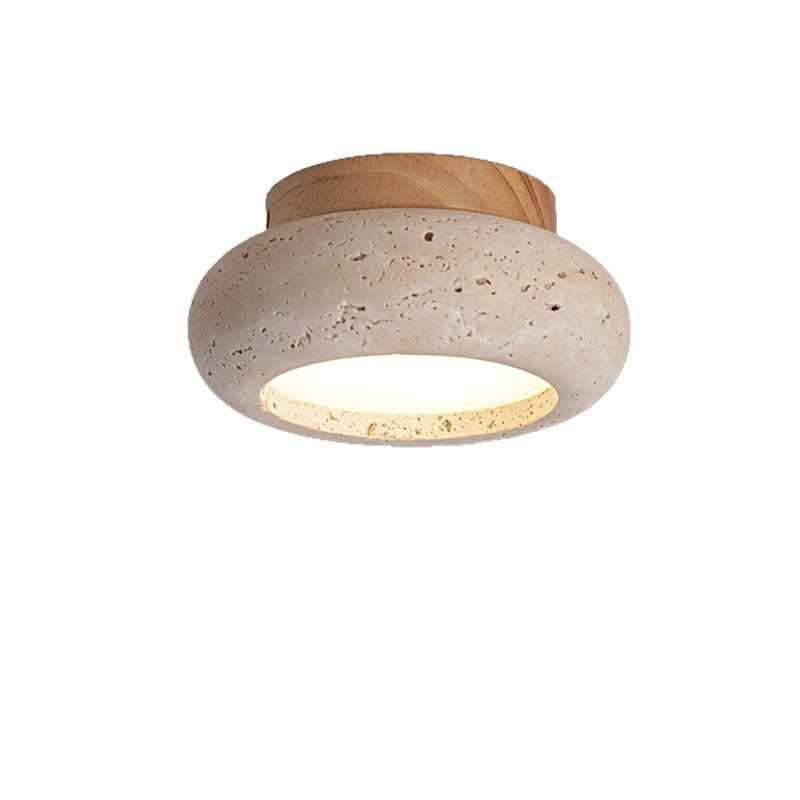 Travertine and wood flush ceiling light – product detail 3