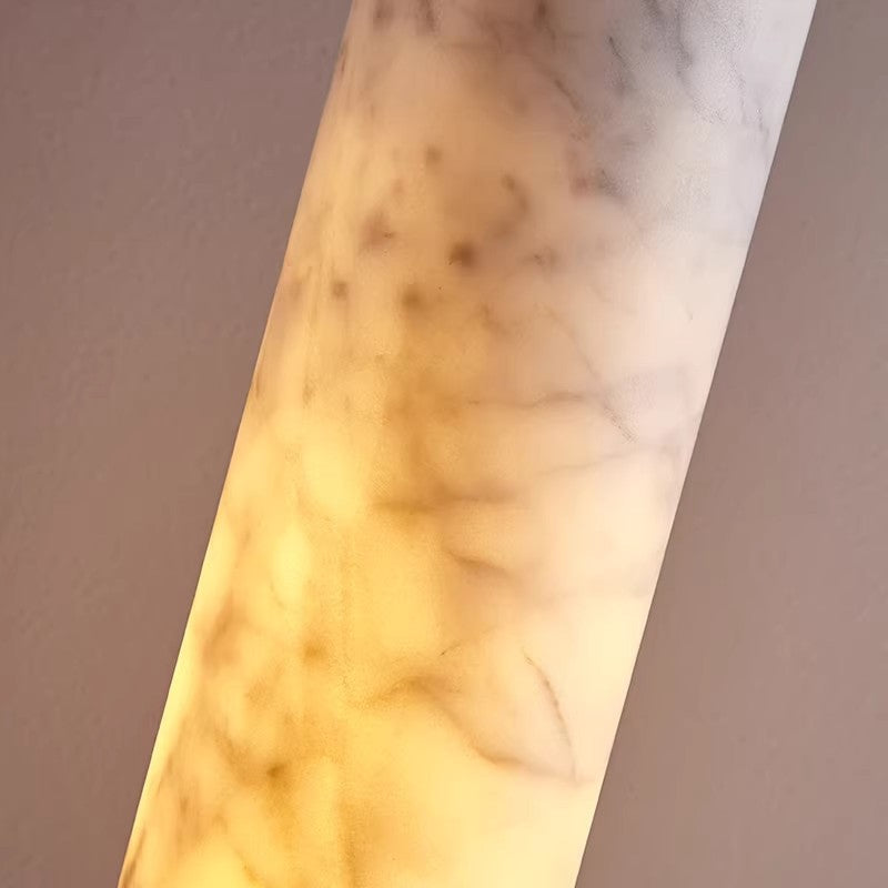 Pendant Light | Marble Cylinder Bedside Ceiling Lamp for Bedroom, Hallway & Dining | Natural Stone Tube Shade, Copper or Black Iron, 6x25cm, E27 Bulb Included