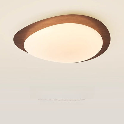 Flush Ceiling Light | Wabi Sabi Pebble LED Ceiling Lamp for Bedroom, Living Room & Study | Cream, Walnut or Wood, 38cm or 48cm, Warm or Dimmable
