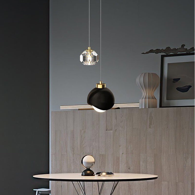 Pendant Light | Two-Light Bedside Lamp with Crystal Drop for Bedroom, Hallway & Stairwell | Black or Gold Metal Dome, G9 + E27, Bulbs Optional, 2m