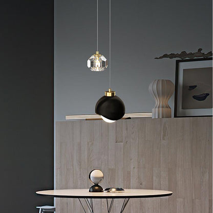 Pendant Light | Two-Light Bedside Lamp with Crystal Drop for Bedroom, Hallway & Stairwell | Black or Gold Metal Dome, G9 + E27, Bulbs Optional, 2m