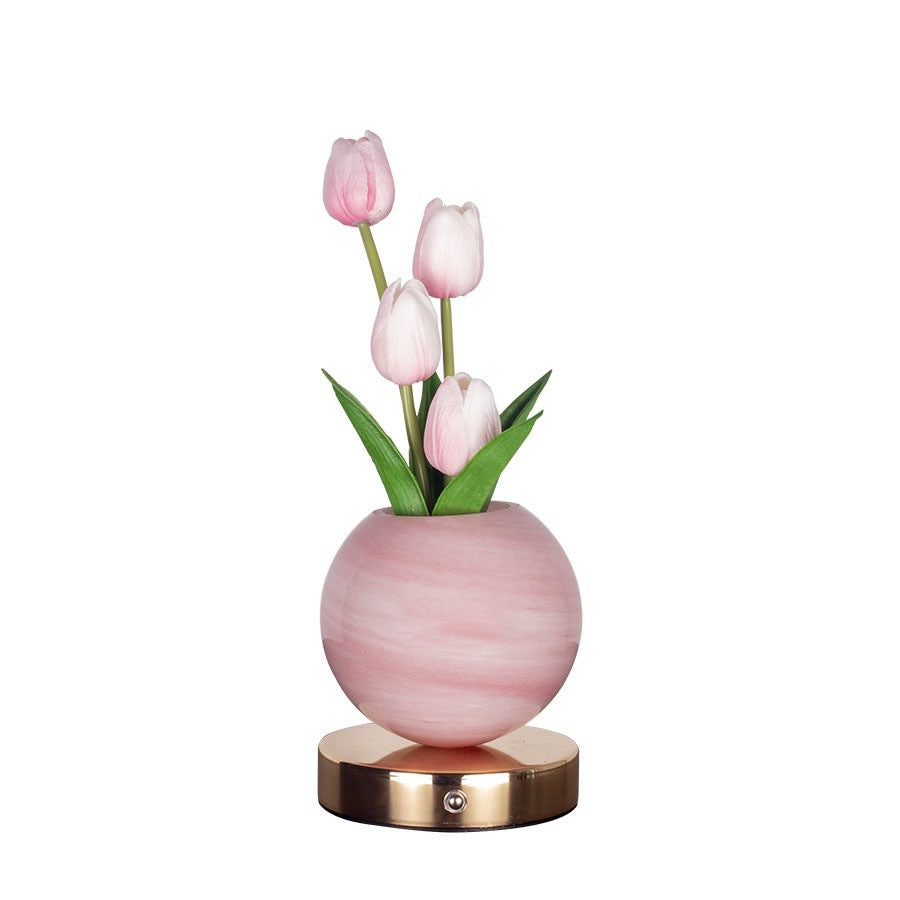 Tulip Lamp | Rechargeable Glass Flower Night Light for Bedside & Desk | Touch Dimmable, 3 Light Colours, Pink, Blue, White, Orange or Purple, 30cm