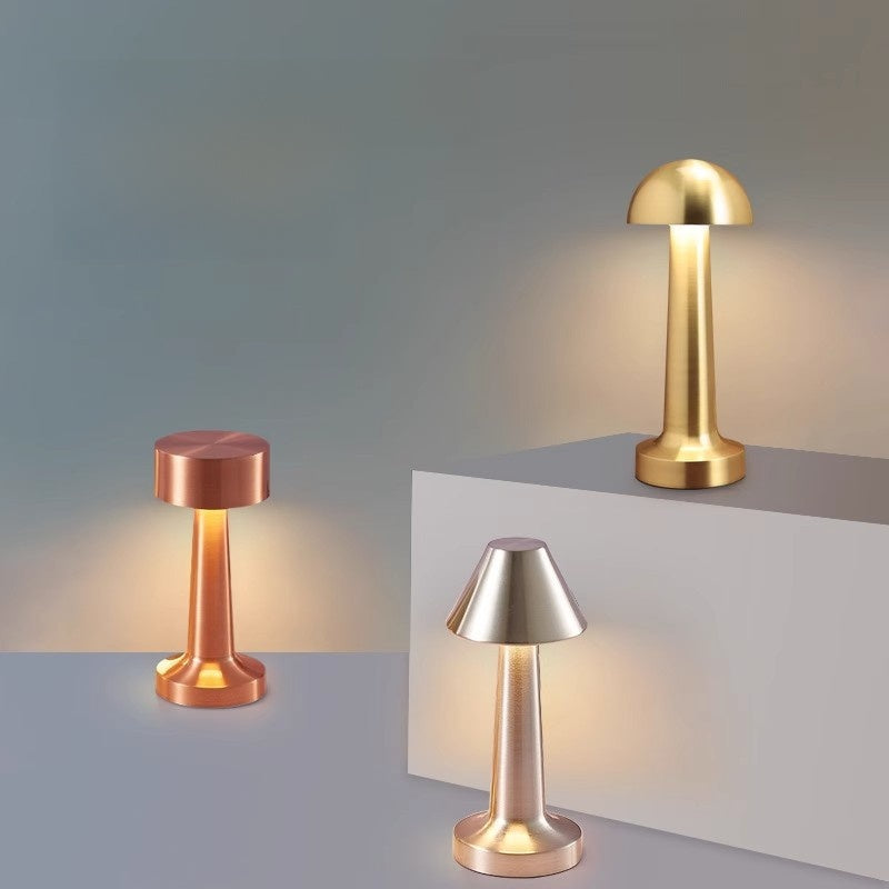 Rechargeable Table Lamp | Mini Dumbbell Night Light for Bedside, Desk, Bar & Shelf | Metal in Gold, Silver or Red Bronze, USB, 3-Colour, 4 Styles