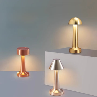 Rechargeable Table Lamp | Mini Dumbbell Night Light for Bedside, Desk, Bar & Shelf | Metal in Gold, Silver or Red Bronze, USB, 3-Colour, 4 Styles