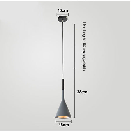 Pendant Light | Nordic Cone Ceiling Lamp for Kitchen Island, Dining Table & Bar | Metal Funnel Shade, Black, White, Grey, Green, Blue, Pink or Wine Red, 15cm