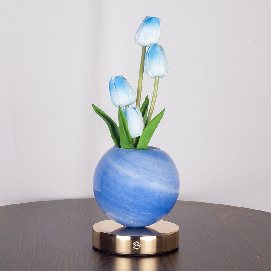 Tulip Lamp | Rechargeable Glass Flower Night Light for Bedside & Desk | Touch Dimmable, 3 Light Colours, Pink, Blue, White, Orange or Purple, 30cm