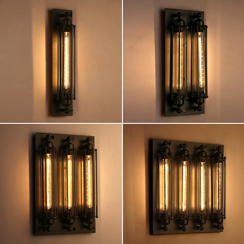 Industrial Wall Light | Vintage Iron Wall Lamp for Covered Porch, Hallway, Kitchen & Bar | Retro E27 Edison Sconce, Black, with or without Bulb
