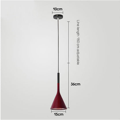 Pendant Light | Nordic Cone Ceiling Lamp for Kitchen Island, Dining Table & Bar | Metal Funnel Shade, Black, White, Grey, Green, Blue, Pink or Wine Red, 15cm