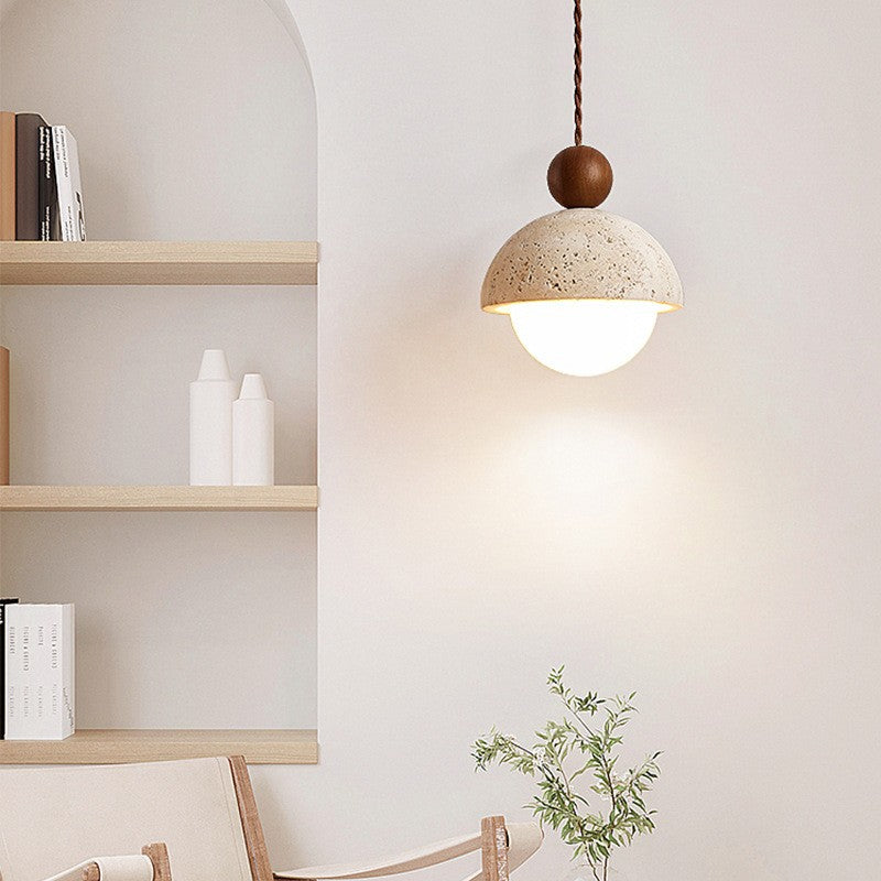 Travertine stone dome pendant light – product detail 1