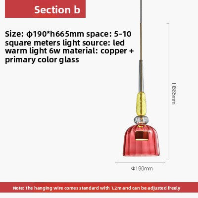Pendant Light | Coloured Glass Mini Pendant for Kitchen Island, Dining Table & Bedside | Ribbed Red, Green or Amber Glass, LED Included