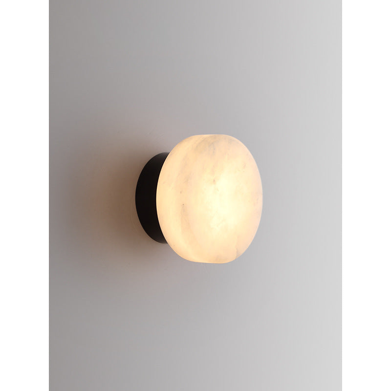 Wall Light | Natural Marble Dome Sconce for Bedside, Hallway & Landing | Black Base, Soft Glow, 3 Light Colours, G9 LED, 13.8cm