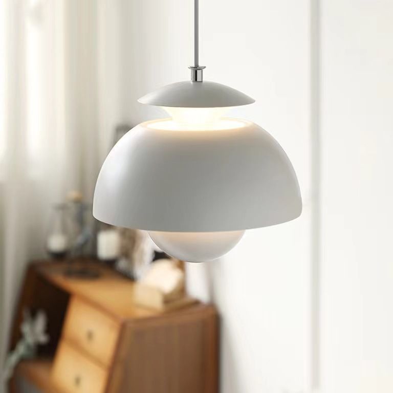 Pendant Light | Bauhaus Metal Bud Lamp for Dining Table, Kitchen & Bedroom | Mid-Century Retro, Black, White, Orange or Green, 3-Colour LED, 25cm