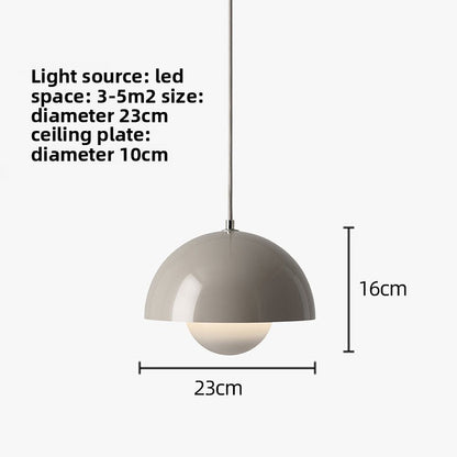Pendant Light | Nordic Dome Ceiling Lamp for Kitchen Island, Dining Table & Bedside | Metal Bud Shade, Black, White, Grey, Green, Pink or Blue, 23cm