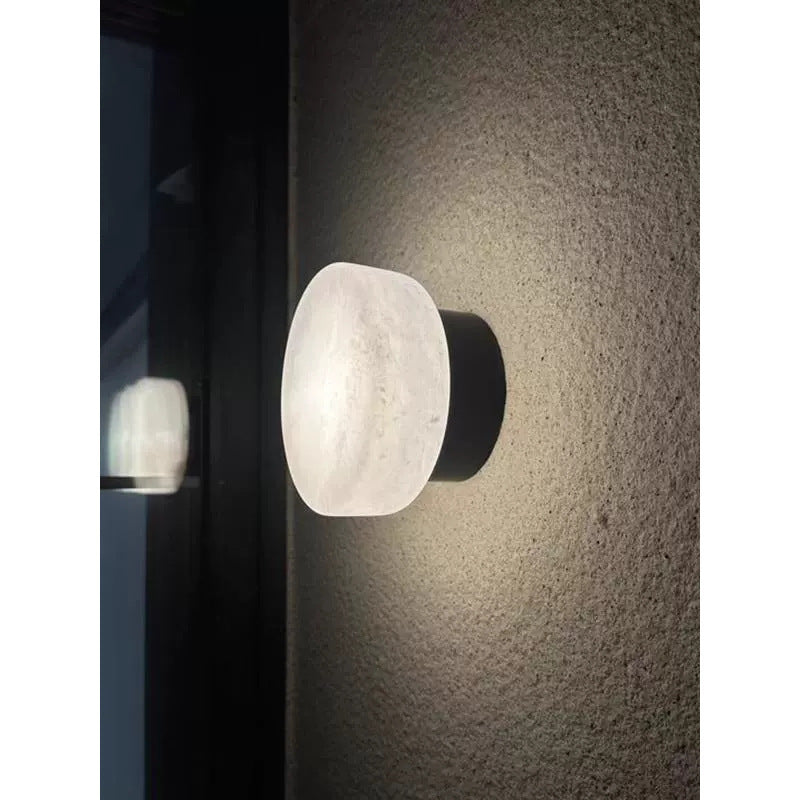 Wall Light | Natural Marble Dome Sconce for Bedside, Hallway & Landing | Black Base, Soft Glow, 3 Light Colours, G9 LED, 13.8cm