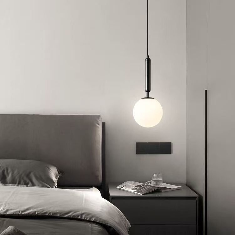 Plug-In Pendant Light | Opal Glass Globe Hanging Lamp with UK Plug for Bedside, Reading Corner & Desk | No Wiring, Single or Double, Gold or Black