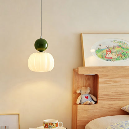 Pendant Light | Pumpkin Ribbed Bedside Lamp for Bedroom, Children's Room & Hallway | Cream, Red, Green, Chrome or Walnut, G9 LED Included, 16cm