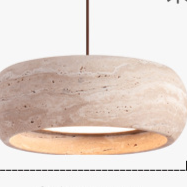 Pendant Light | Travertine Stone Disc Lamp for Bedside, Kitchen Island & Dining Table | Natural Travertine, Wabi Sabi, 3-Colour or Dimmable LED, 20cm