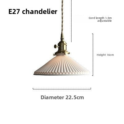 Pendant Light | Japanese Pleated Ceramic Lamp with Walnut or Brass Top for Kitchen Island, Dining Table & Bedside | White Ribbed Shade, 22.5cm