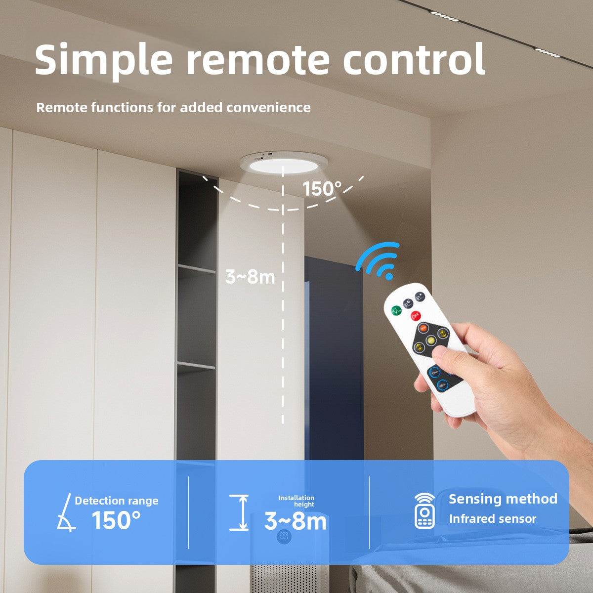 Rechargeable Ceiling Light | Motion Sensor LED Panel for Wardrobe, Cupboard, Loft, Garage & Hallway | No Wiring, Remote, 3 Light Colours, 19cm