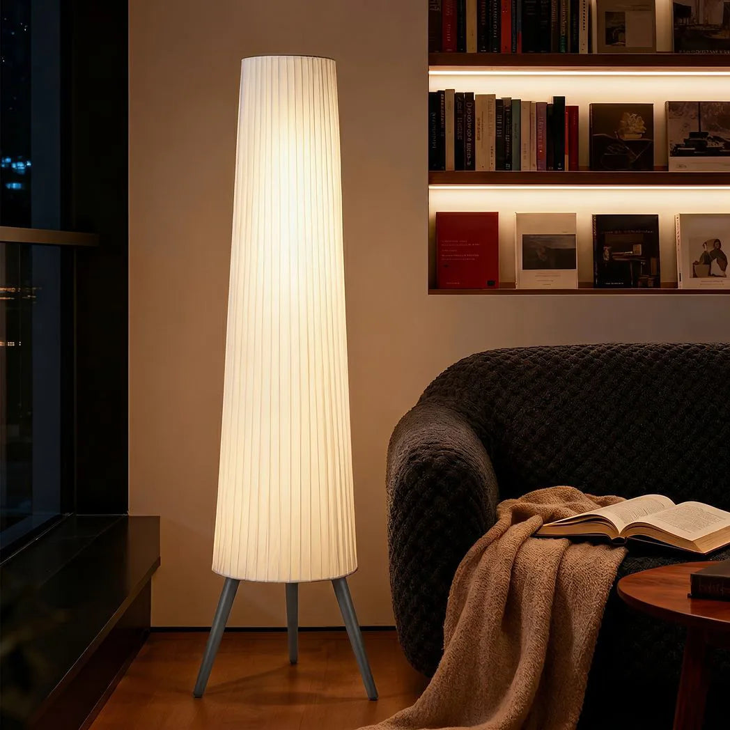 Tripod Floor Lamp | Nordic Standing Lamp with Striped Fabric Shade for Living Room, Bedroom & Reading Nook | 3-Level Dimmable LED, Foot Switch, 153cm