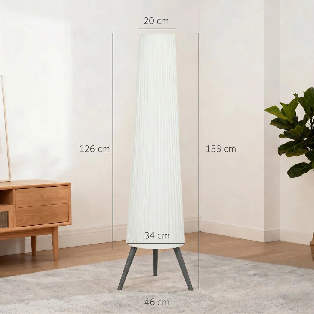 Tripod Floor Lamp | Nordic Standing Lamp with Striped Fabric Shade for Living Room, Bedroom & Reading Nook | 3-Level Dimmable LED, Foot Switch, 153cm