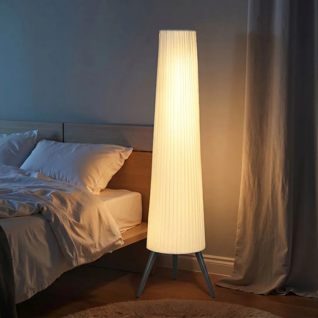 Tripod Floor Lamp | Nordic Standing Lamp with Striped Fabric Shade for Living Room, Bedroom & Reading Nook | 3-Level Dimmable LED, Foot Switch, 153cm