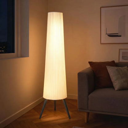 Tripod Floor Lamp | Nordic Standing Lamp with Striped Fabric Shade for Living Room, Bedroom & Reading Nook | 3-Level Dimmable LED, Foot Switch, 153cm