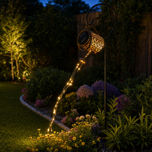Solar watering can garden light casting shower effect of LED lights in garden