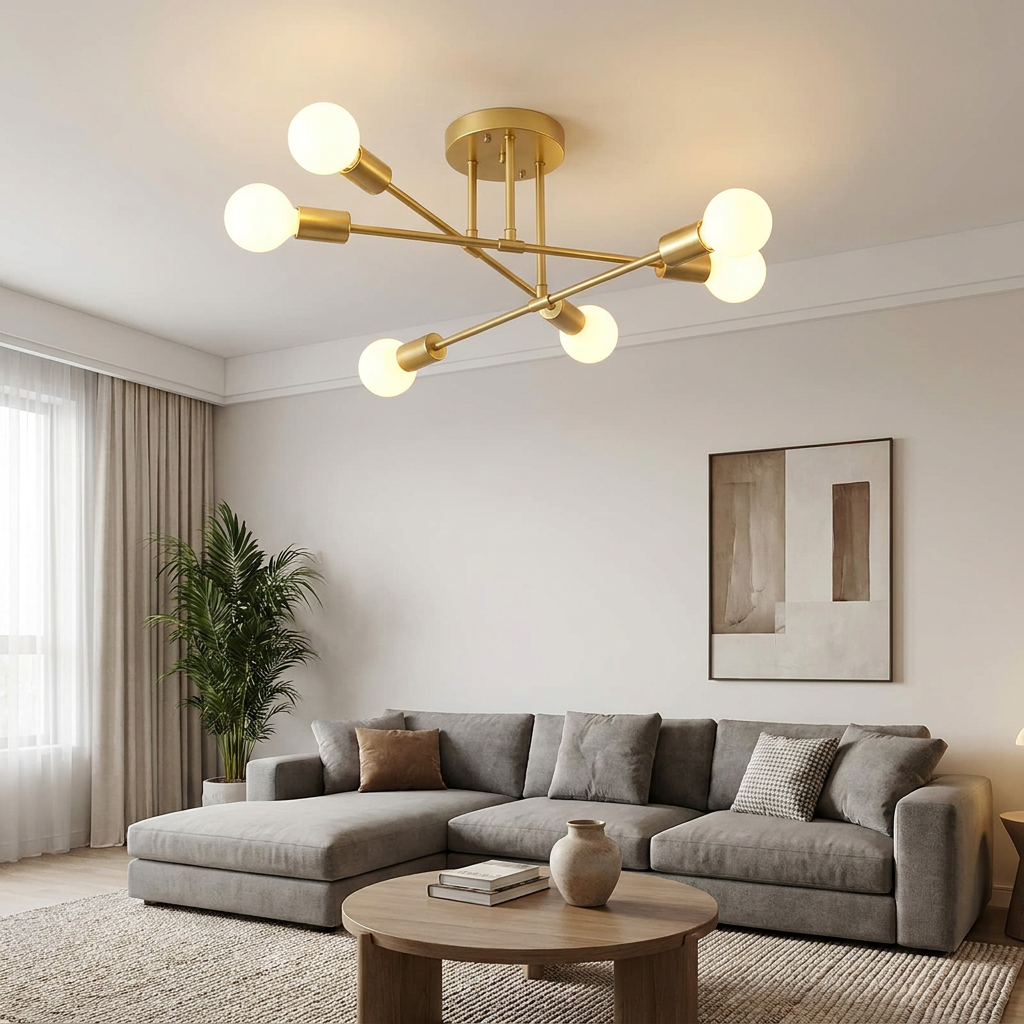 Nordic minimalist pendant light gold sputnik ceiling chandelier in modern living room