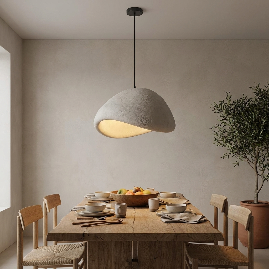 Wabi sabi pendant light organic textured shade dining room lifestyle