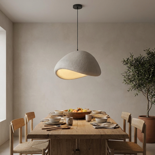 Wabi sabi pendant light organic textured shade dining room lifestyle