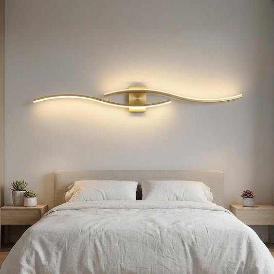 LED wall light slim aluminium sconce gold finish bedroom bedside lifestyle