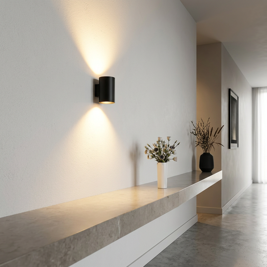 Vero up-down LED wall light mounted in modern hallway