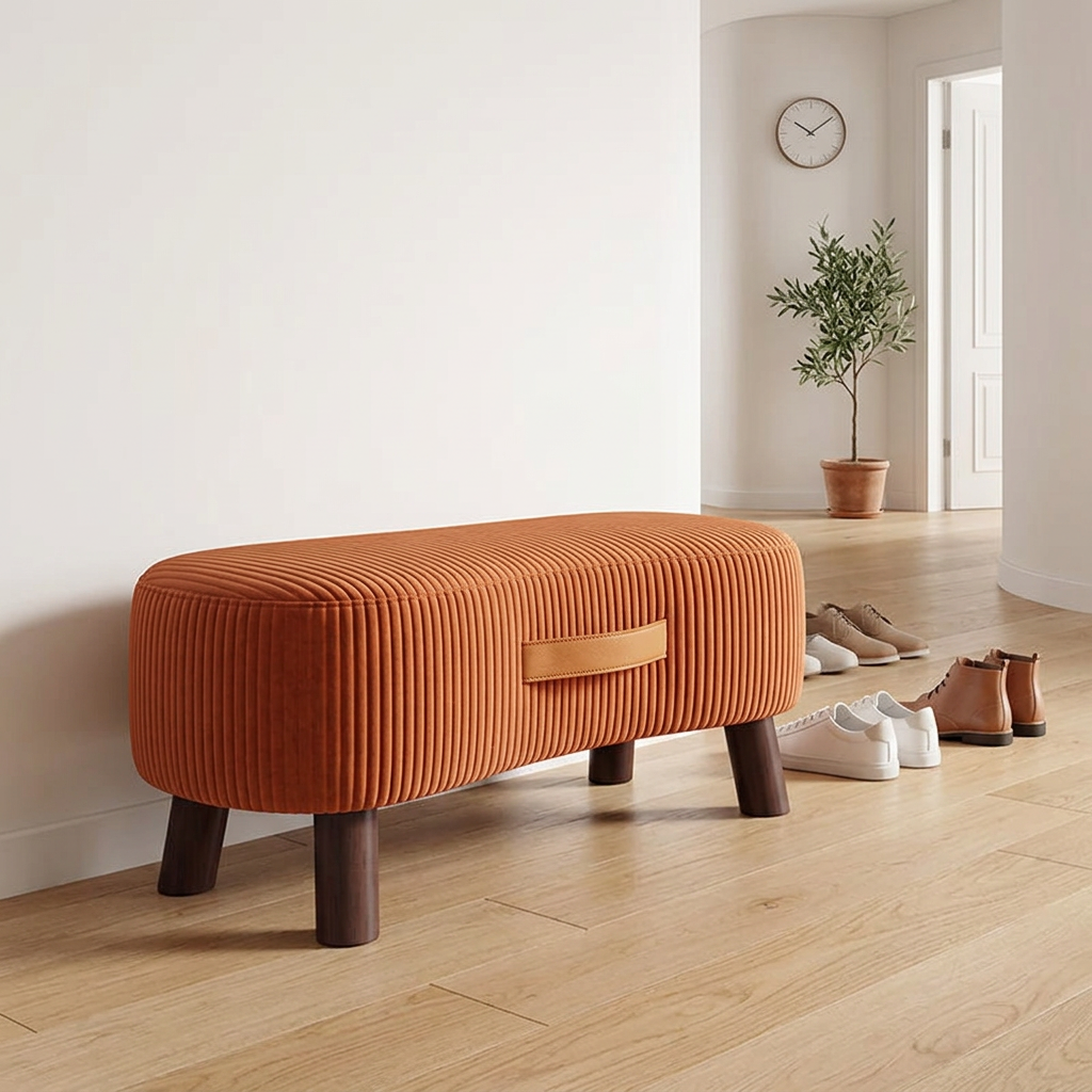Shoe Bench Padded Ottoman for Hallway Entryway with Storage in burnt orange