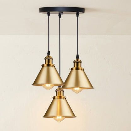 Loft industrial pendant light gold three-light round cluster