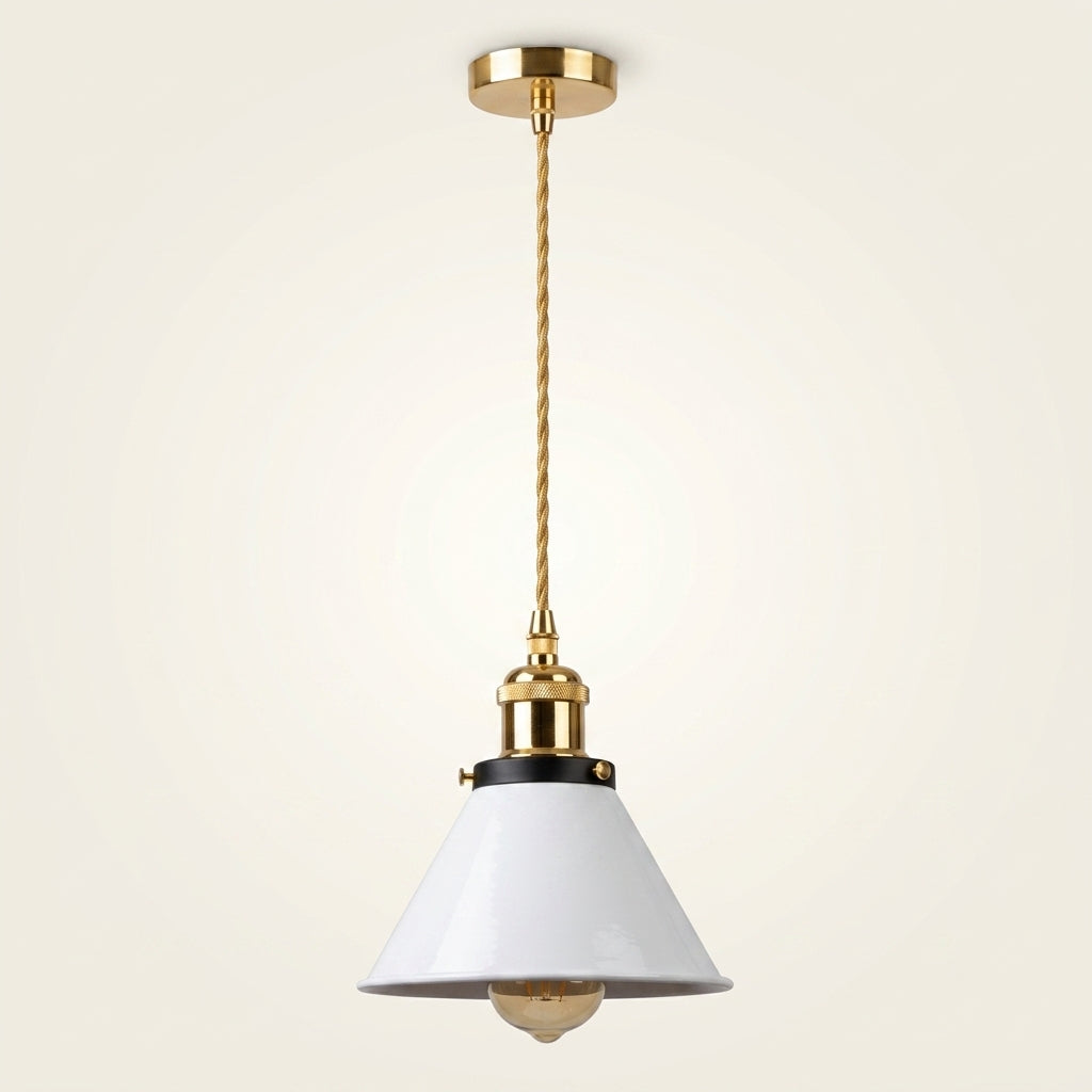 Loft industrial retro pendant – White with gold socket, single pendant