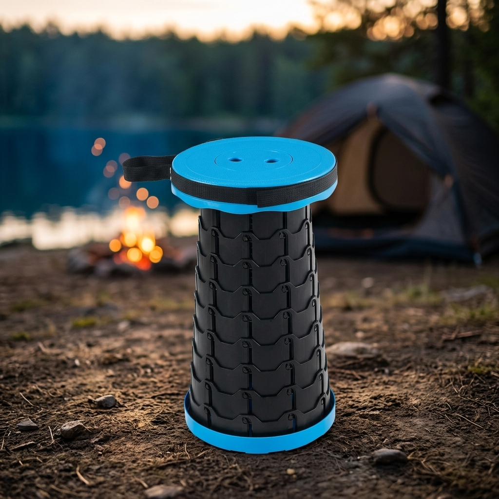 Folding stool Blue Black lakeside campsite