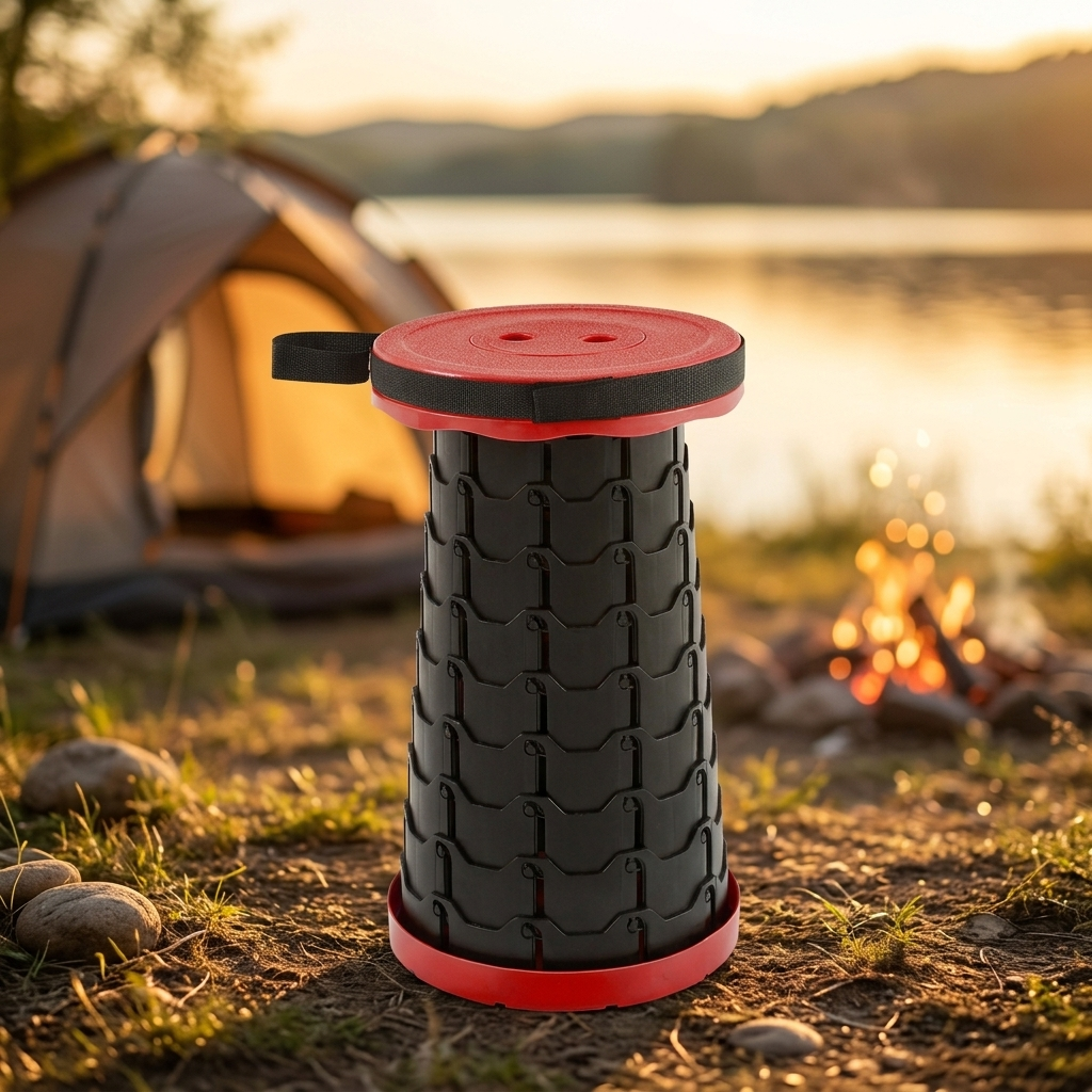 Folding stool Red Black lakeside campsite