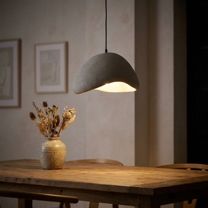 Wabi sabi grey round pendant light dining room lifestyle