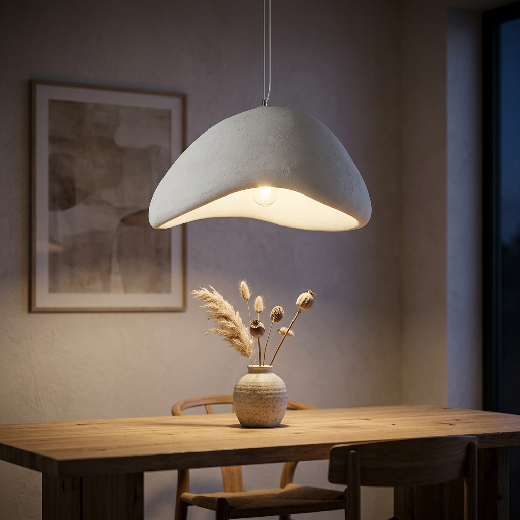 Wabi sabi white round pendant light dining room lifestyle
