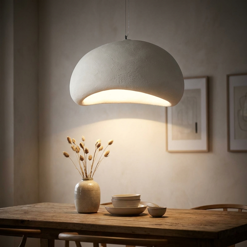 Wabi sabi white oval pendant light dining room lifestyle