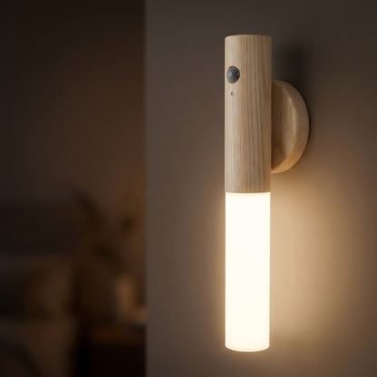 Motion sensor LED night light ash grey wood finish wall mounted