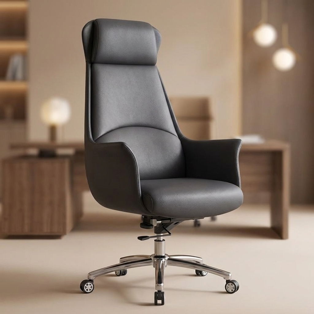 Executive leather office chair dark grey