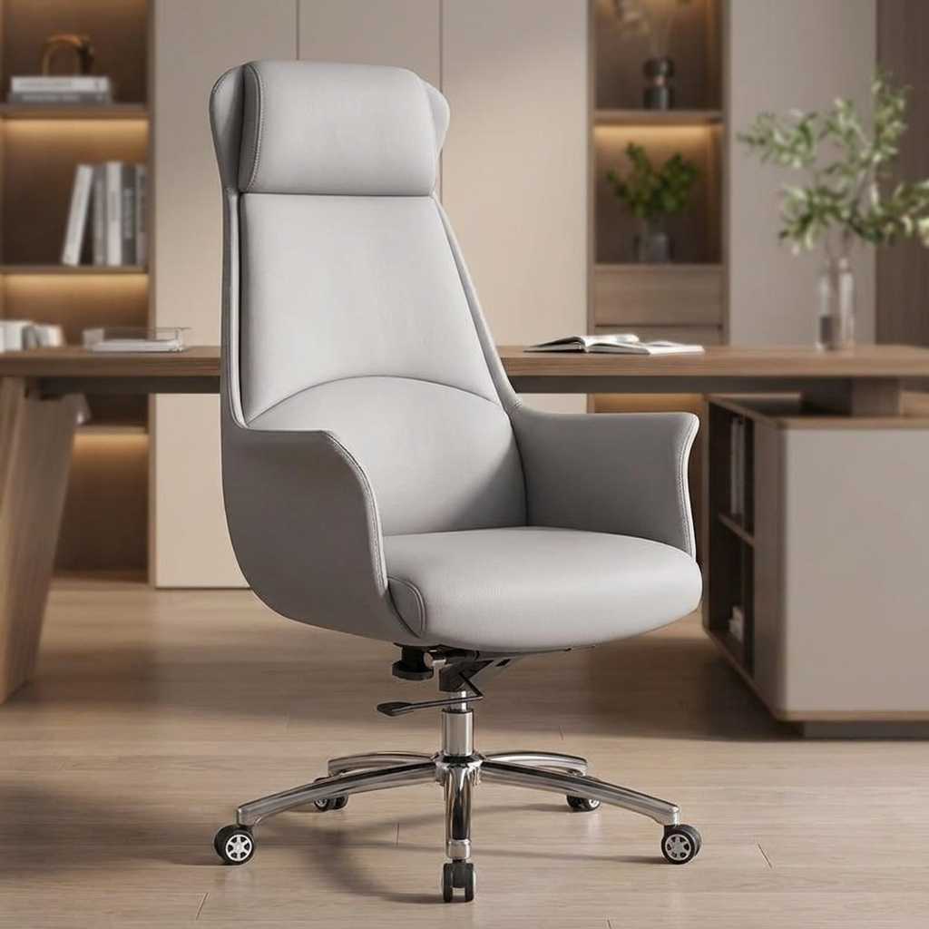Executive leather office chair light grey