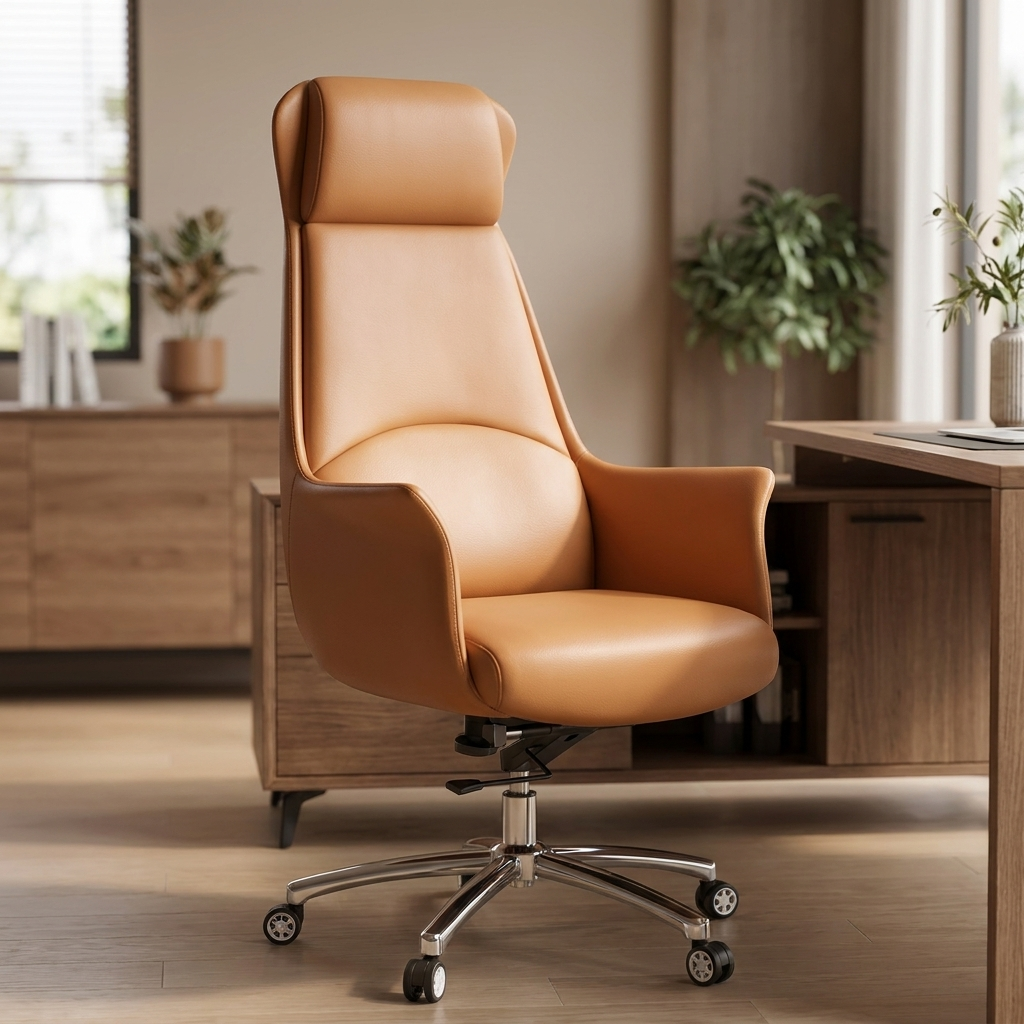 Executive leather office chair light brown