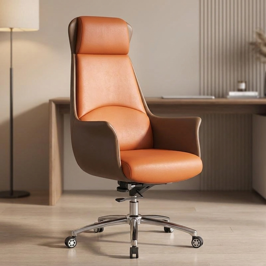Executive leather office chair orange brown two tone