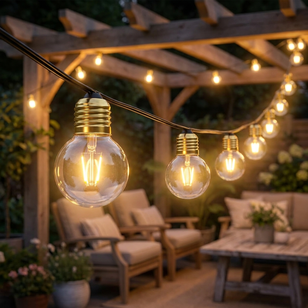 Solar Fairy Lights Clear Transparent Bulb Gold Cap