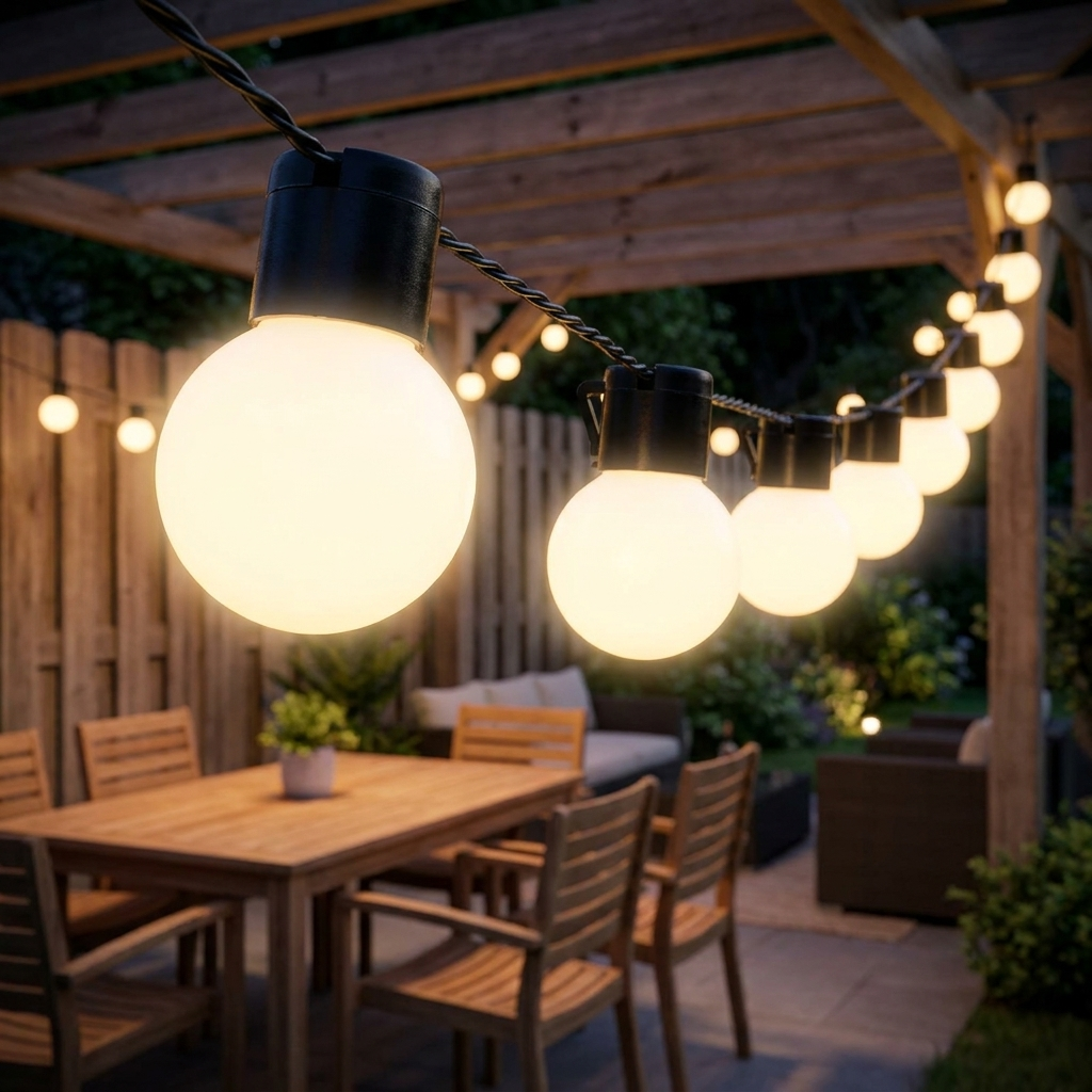 Solar Fairy Lights Frosted White Bulb Black Cap