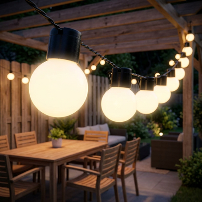 Solar Fairy Lights Frosted White Bulb Black Cap